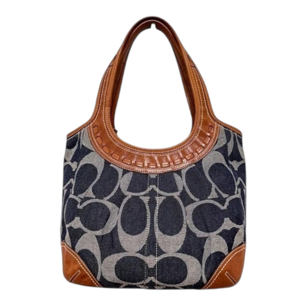 Coach Ergo Signature‎ Denim Leather Hobo Shoulder Bag Blue Brown Y2K 12751 - Picture 5 of 9